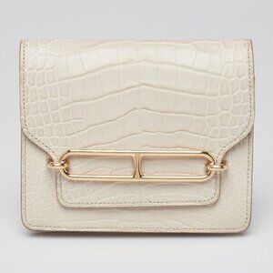 Hermes Beton Matte Alligator Gold Plated Roulis Slim Wallet
